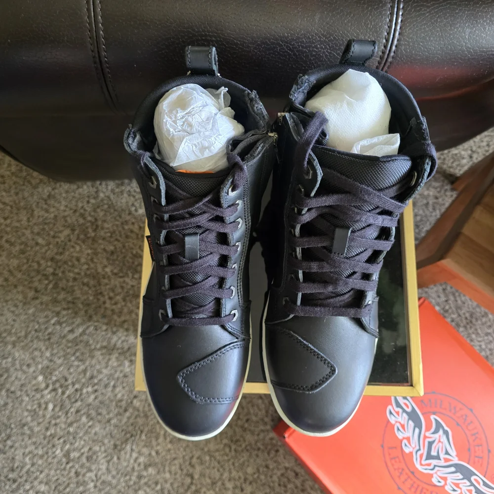 Black Leather Men's Motorcycle Boots-Brand New-Never Worn - Picture 1 of 8